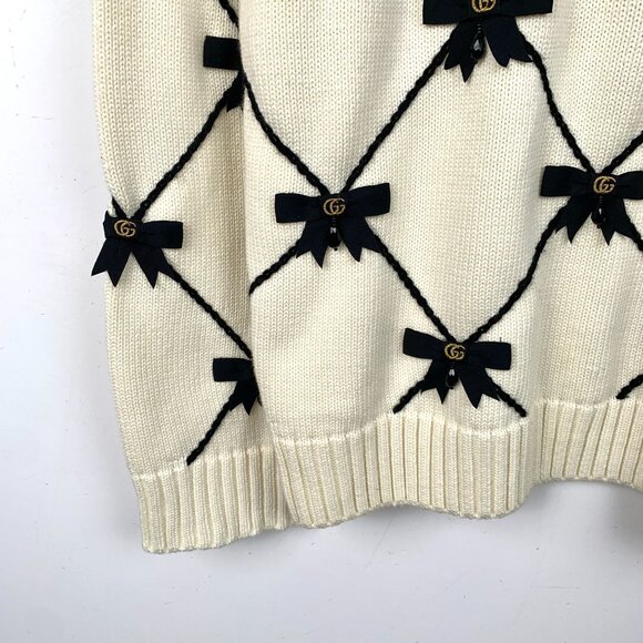 Gucci Ivory Wool Sweater With Black Bow Details & GG Accents - Picture 4 of 7
